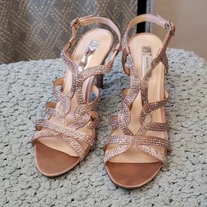 INC beige strappy heels